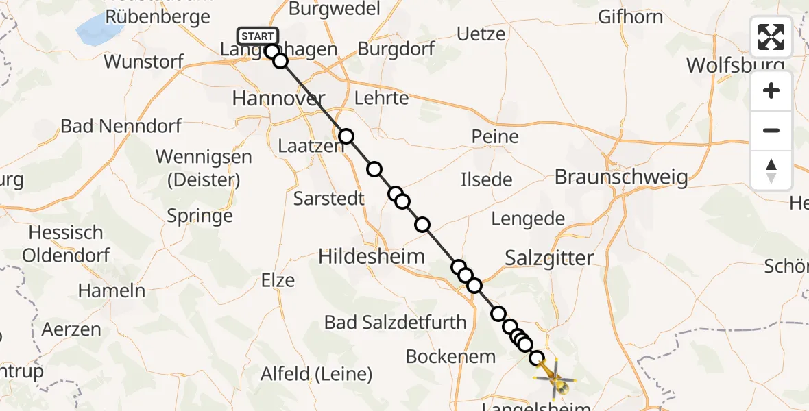 Flugroute Rettungshubschrauber Flughafen Hannover - Liebenburg, 20 August 2026, 12:51