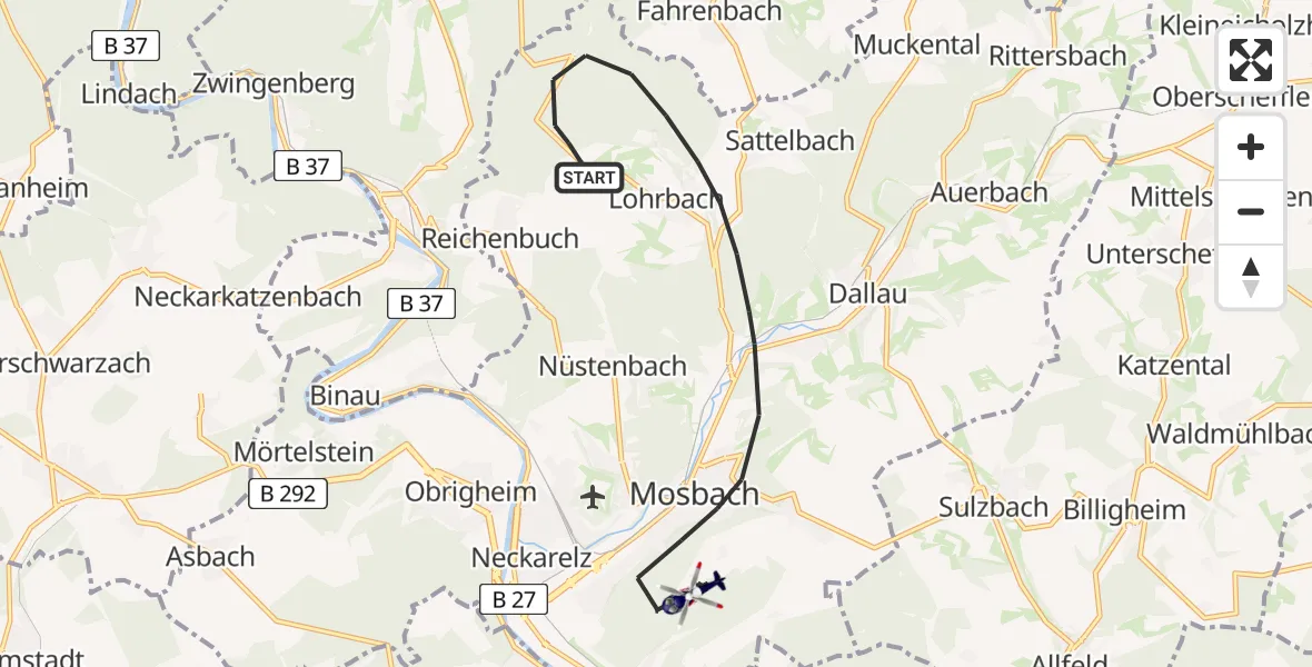 Flugroute Polizeihubschrauber Mosbach - Mosbach, 20 August 2026, 12:51