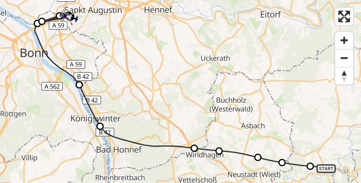 Flugroute Polizeihubschrauber Eichen - Sankt Augustin, 20 August 2026, 13:21