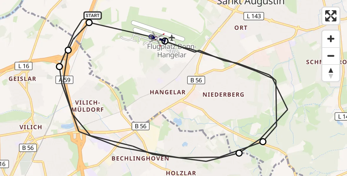 Flugroute Polizeihubschrauber Sankt Augustin - Bonn-Hangelar Flugplatz, 20 August 2026, 13:21