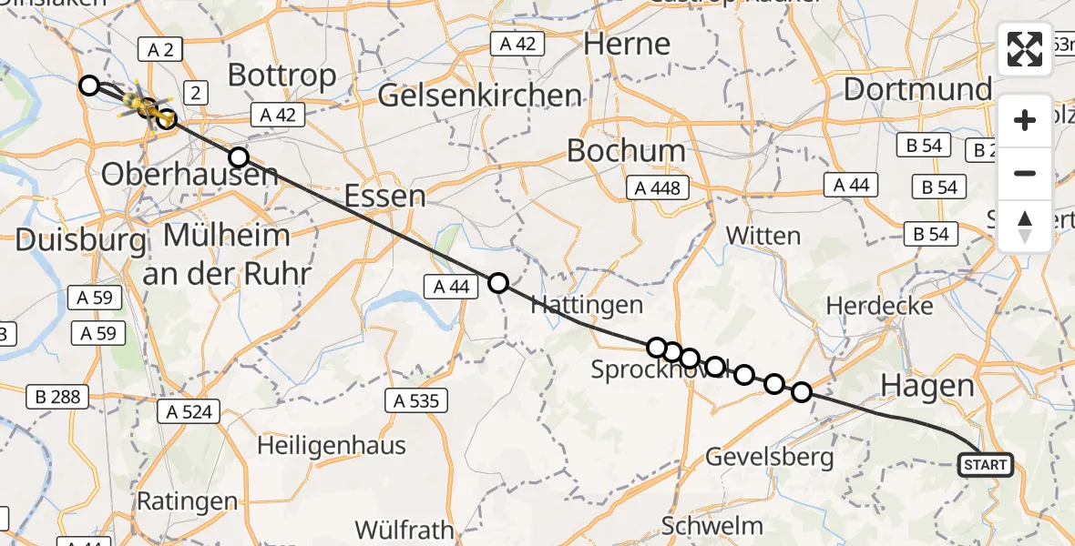 Flugroute Ambulanzhubschrauber Hagen - Duisburg, 20 August 2026, 13:31