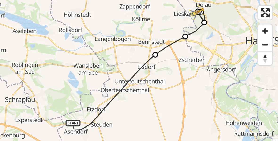 Flugroute Rettungshubschrauber Teutschenthal - Martha-Maria Halle-Dölau Hospital, 20 August 2026, 13:34