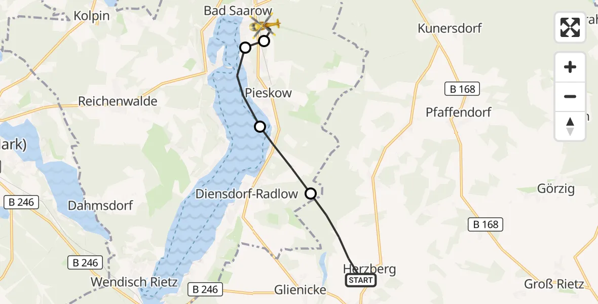 Flugroute Rettungshubschrauber Rietz-Neuendorf - Bad Saarow, 20 August 2026, 13:36