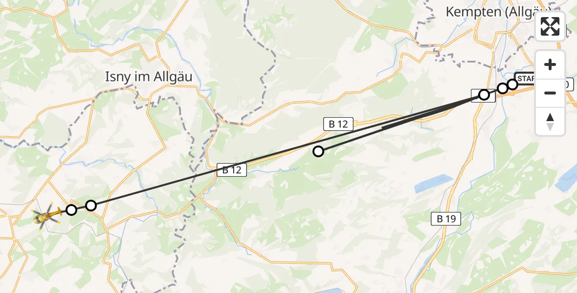 Flugroute Rettungshubschrauber Kempten-Durach Flugplatz - Röthenbach (Allgäu), 20 August 2026, 13:43
