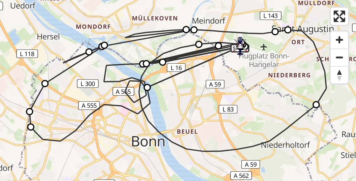 Flugroute Polizeihubschrauber Sankt Augustin - Sankt Augustin, 20 August 2026, 13:52