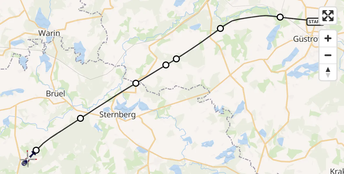 Flugroute Polizeihubschrauber Güstrow - Kuhlen-Wendorf, 20 August 2026, 13:54