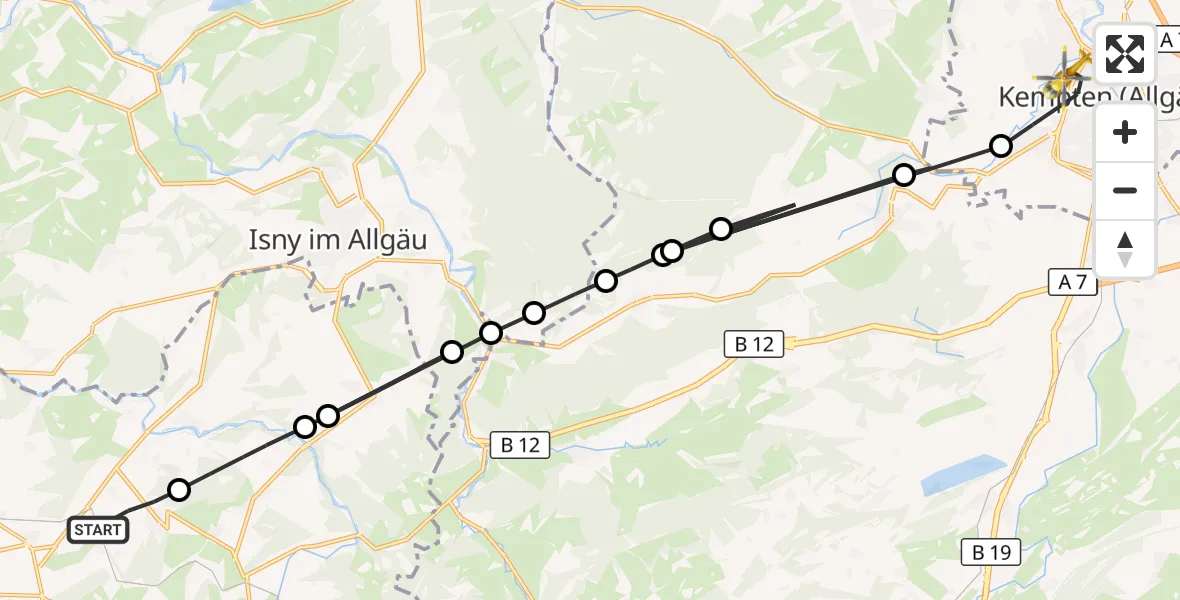 Flugroute Rettungshubschrauber Röthenbach (Allgäu) - Kempten (Allgäu), 20 August 2026, 14:07