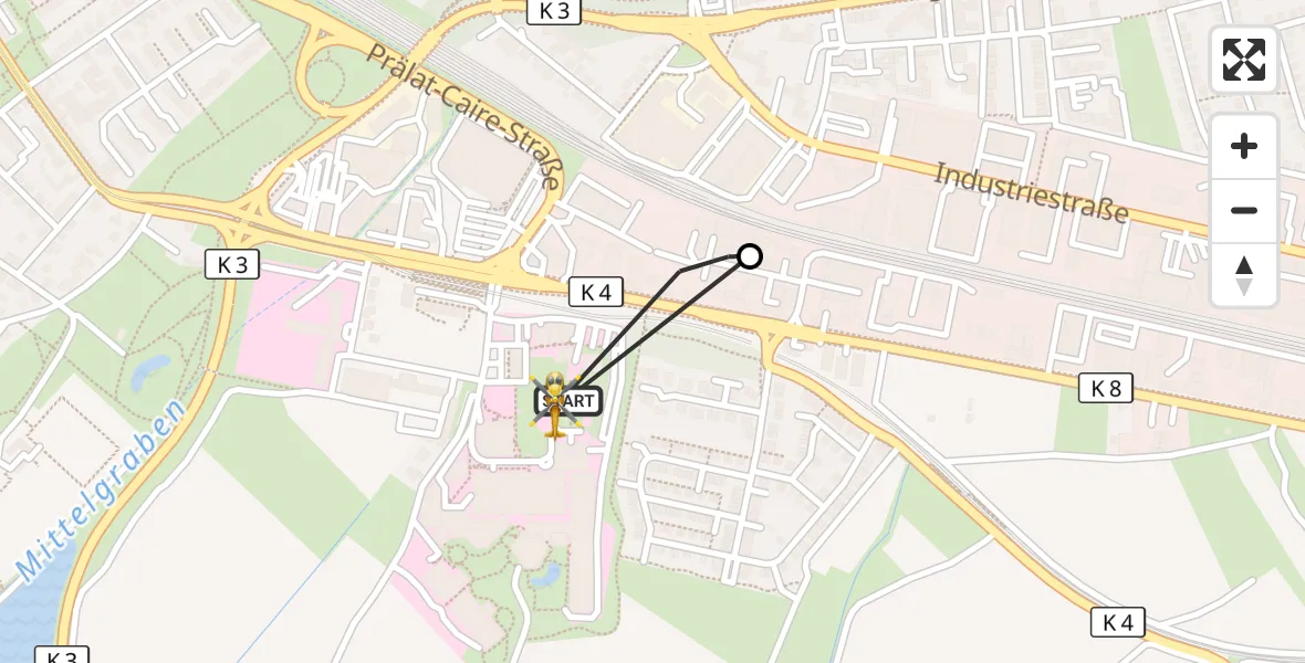 Flugroute Rettungshubschrauber Ludwigshafen Accident Hospital - Ludwigshafen Accident Hospital, 20 August 2026, 14:13