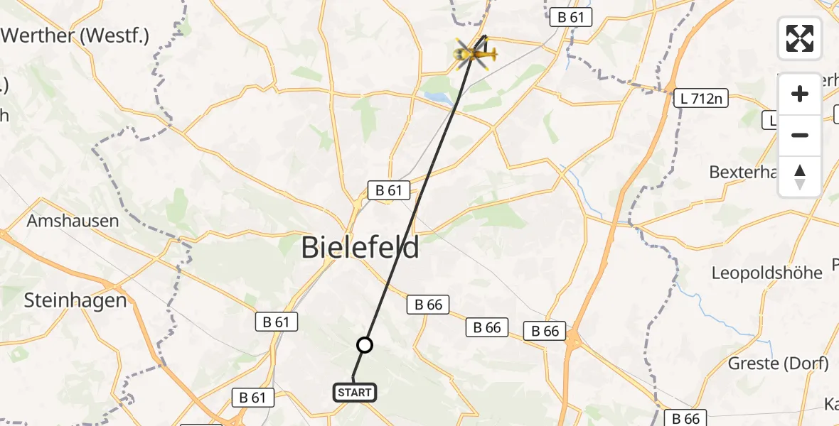 Flugroute Rettungshubschrauber Luftrettungszentrum Bielefeld - Bielefeld, 20 August 2026, 14:13