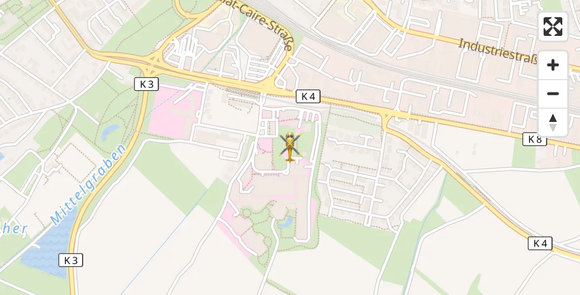 Flugroute Rettungshubschrauber Ludwigshafen Accident Hospital - Ludwigshafen Accident Hospital, 20 August 2026, 14:16