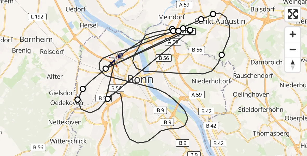 Flugroute Polizeihubschrauber Sankt Augustin - Bonn, 20 August 2026, 14:17