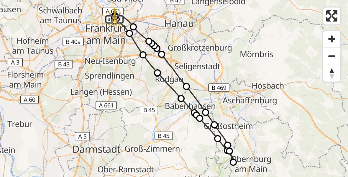 Flugroute Rettungshubschrauber Frankfurt am Main Accident Hospital Ground - Frankfurt am Main Accident Hospital Roof Helipad (CHX2), 20 August 2026, 14:20
