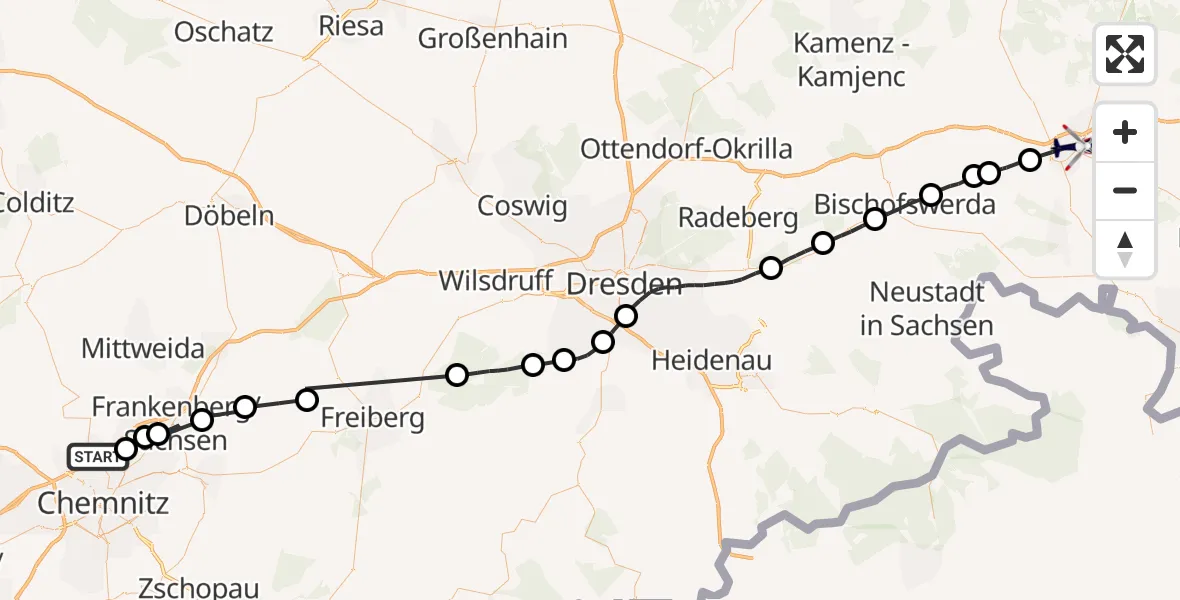 Flugroute Polizeihubschrauber Chemnitz - Bautzen, 20 August 2026, 14:21