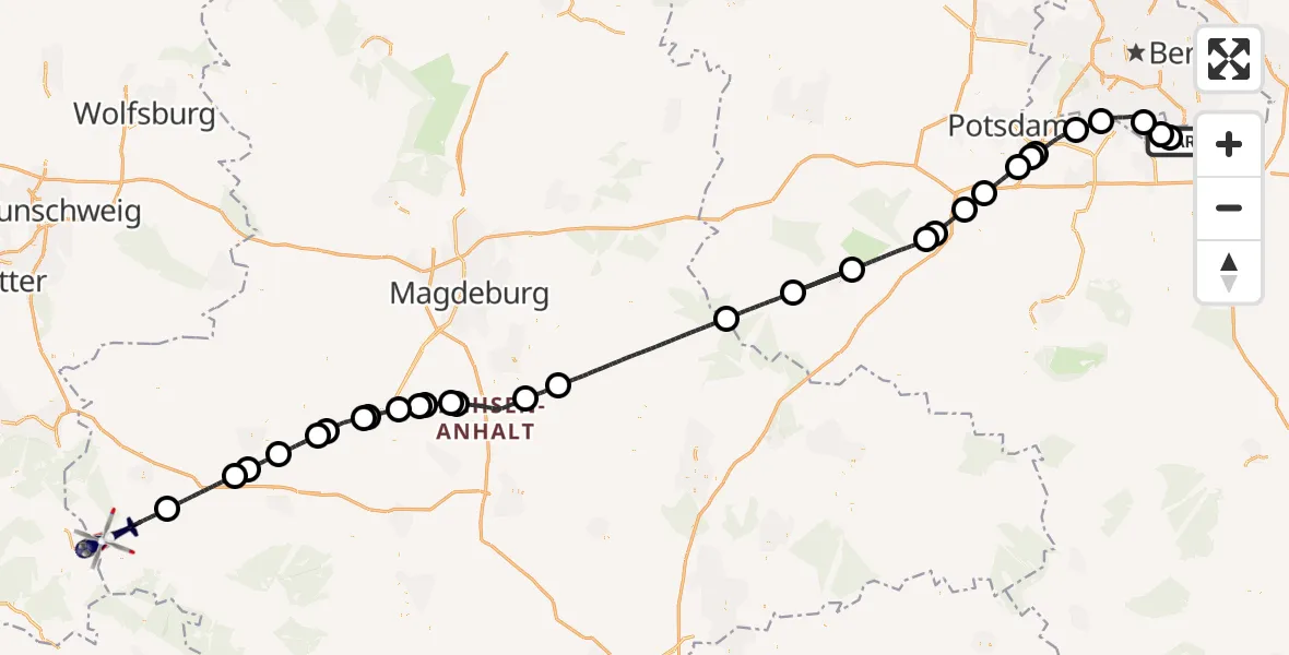 Flugroute Polizeihubschrauber Schönefeld - Oberharz am Brocken, 20 August 2026, 14:27