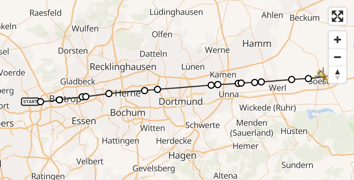 Flugroute Ambulanzhubschrauber Duisburg - Soest, 20 August 2026, 14:29
