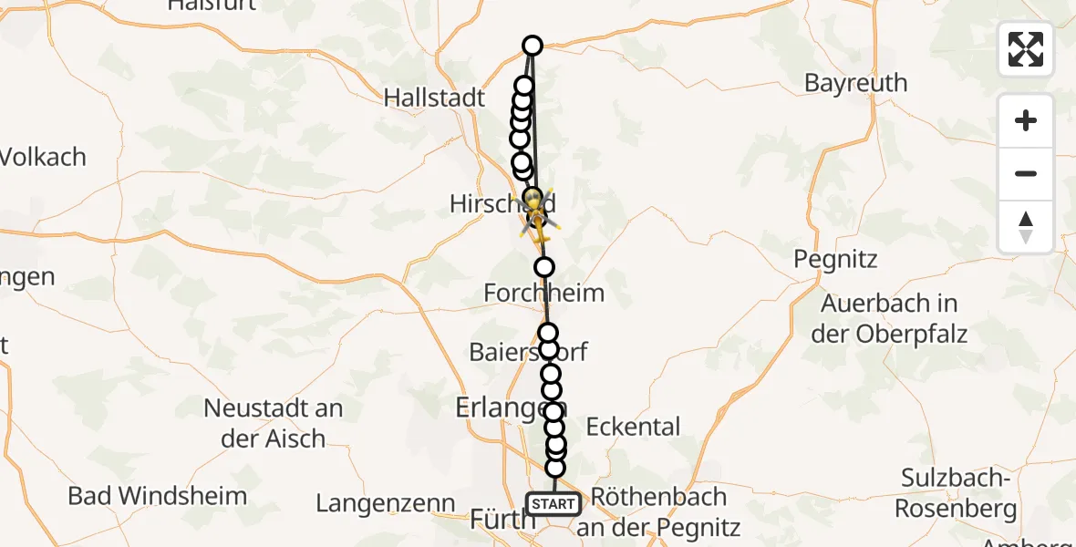 Flugroute Rettungshubschrauber Flughafen Nuremberg - Buttenheim, 20 August 2026, 14:31