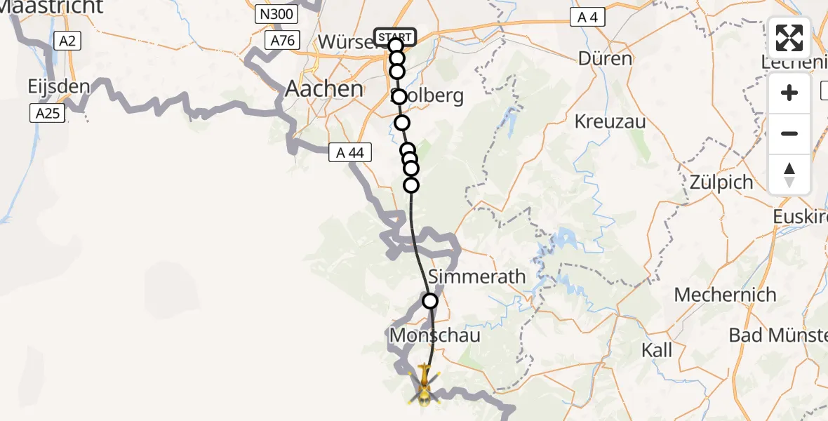 Flugroute Rettungshubschrauber Aachen-Merzbrück Flughafen - Monschau, 20 August 2026, 14:38