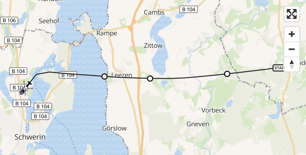 Flugroute Polizeihubschrauber Kuhlen-Wendorf - Schwerin, 20 August 2026, 14:39