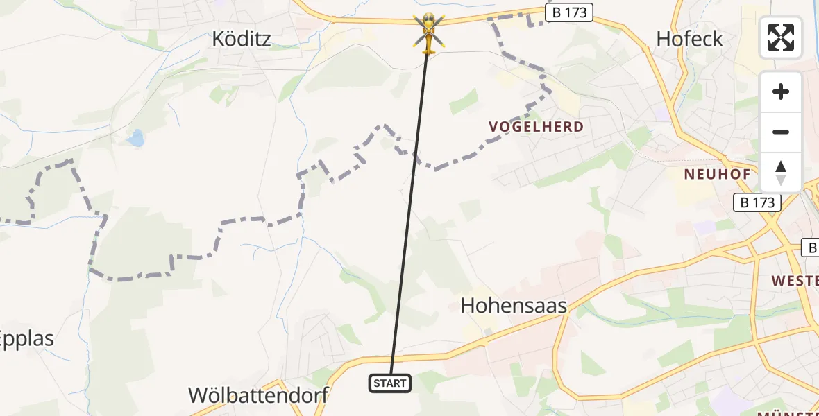 Flugroute Rettungshubschrauber Hof - Köditz, 20 August 2026, 14:58