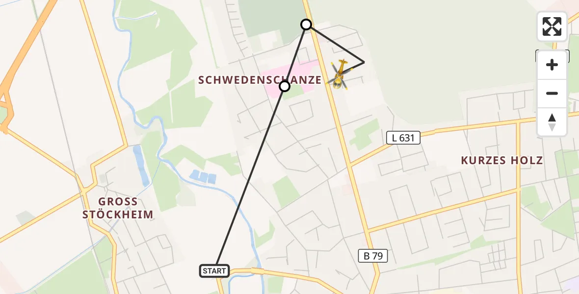 Flugroute Rettungshubschrauber Wolfenbüttel - Wolfenbüttel Municipal Hospital Hubschrauberlandeplatz (Christoph 30), 20 August 2026, 14:58