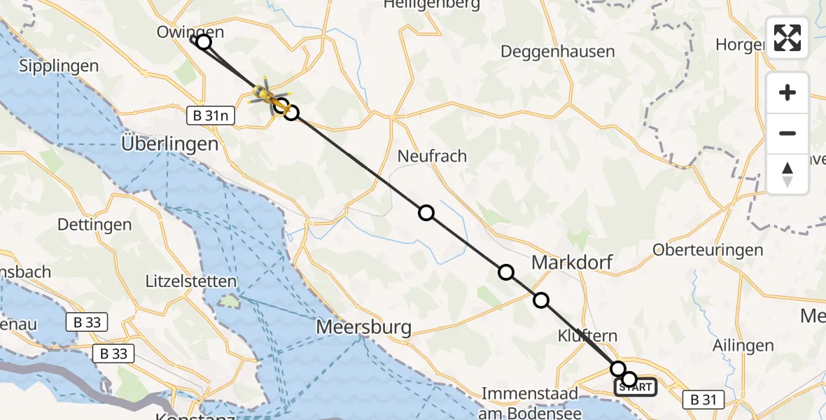 Flugroute Rettungshubschrauber Friedrichshafen Hospital - Überlingen, 20 August 2026, 15:10