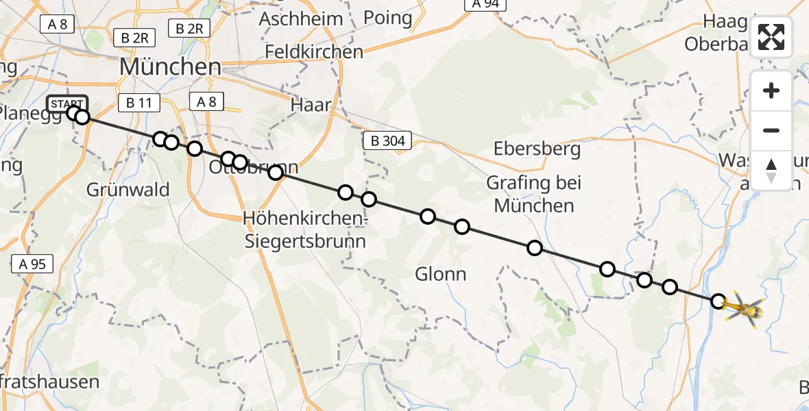 Flugroute Rettungshubschrauber DRF Air Rescue München Hubschrauberlandeplatz - Vogtareuth, 20 August 2026, 15:12