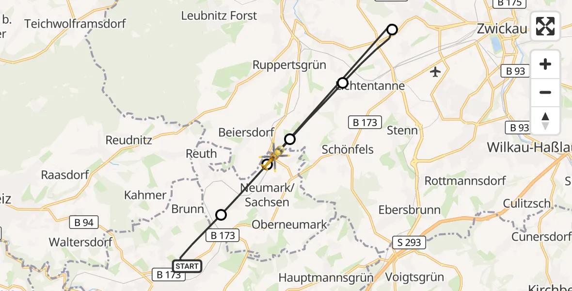 Flugroute Rettungshubschrauber Reichenbach im Vogtland - Neumark, 20 August 2026, 15:13