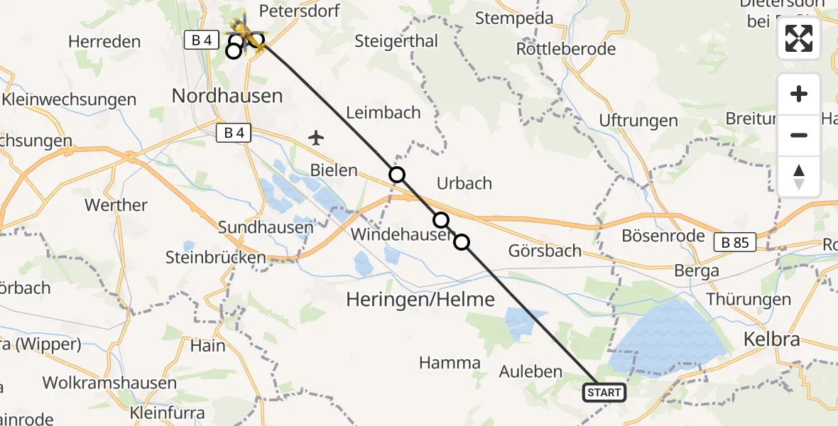 Flugroute Rettungshubschrauber Heringen/Helme - Nordhausen, 20 August 2026, 15:13