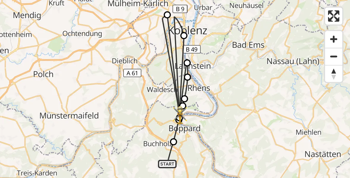 Flugroute Rettungshubschrauber Kratzenburg - Boppard, 20 August 2026, 15:14