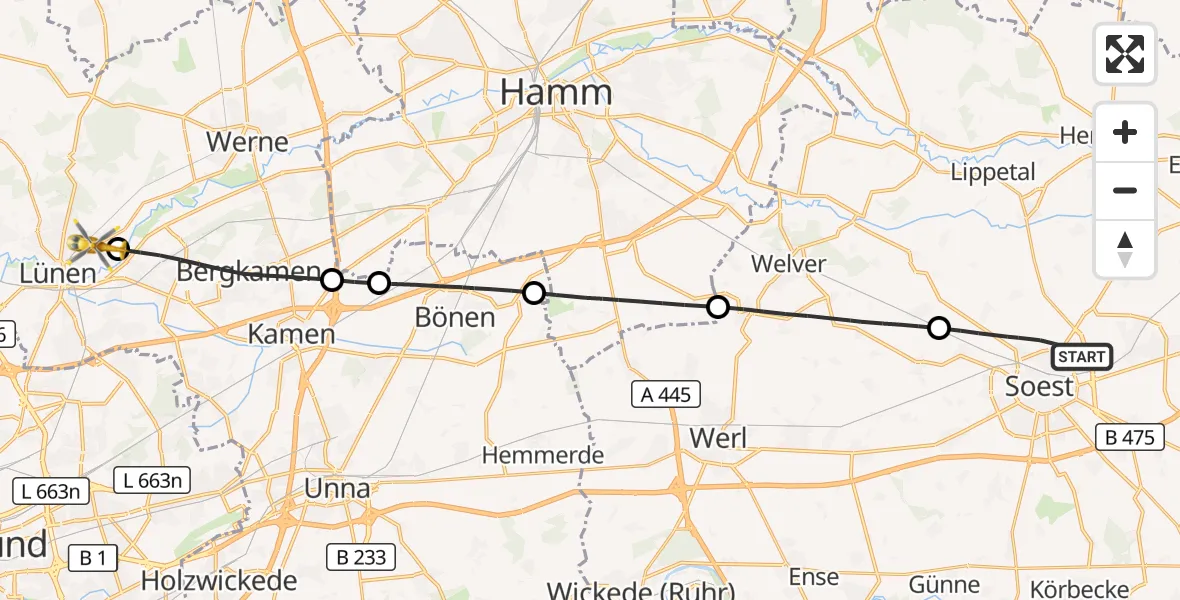 Flugroute Ambulanzhubschrauber Soest - Lünen, 20 August 2026, 15:15