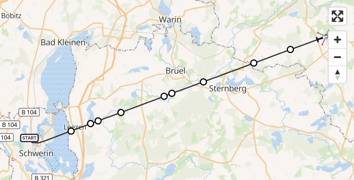 Flugroute Polizeihubschrauber Schwerin - Tarnow, 20 August 2026, 15:16