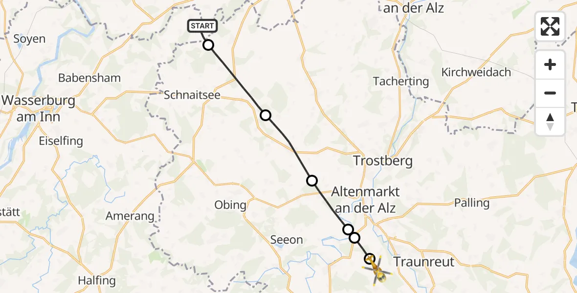Flugroute Rettungshubschrauber Babensham - Traunreut, 20 August 2026, 15:20