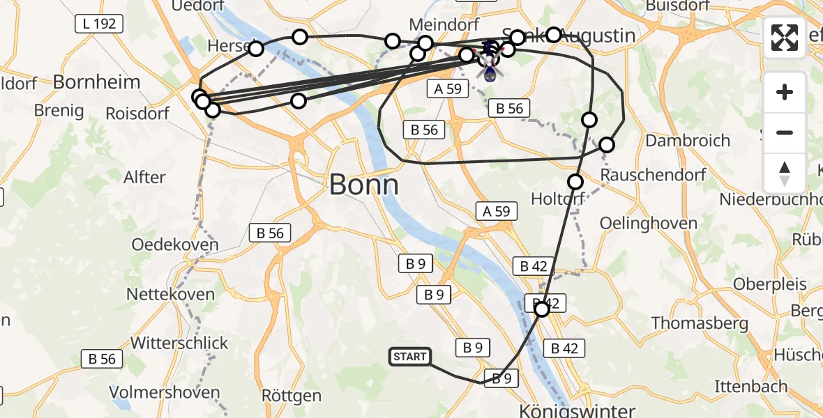 Flugroute Polizeihubschrauber Bonn - Sankt Augustin, 20 August 2026, 15:41