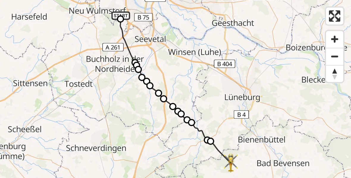 Flugroute Rettungshubschrauber Hamburg - Hanstedt, 20 August 2026, 15:41
