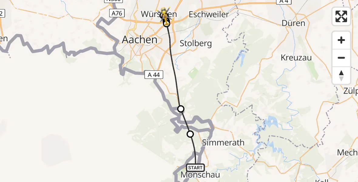 Flugroute Rettungshubschrauber Monschau - Würselen, 20 August 2026, 15:40