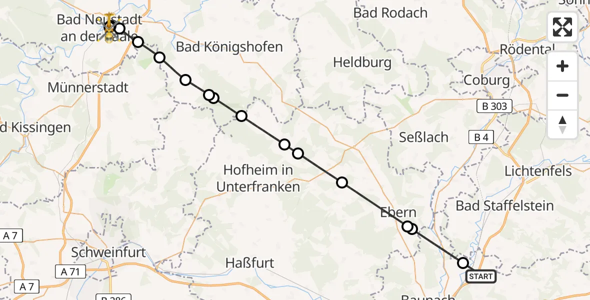 Flugroute Rettungshubschrauber Zapfendorf - Bad Neustadt an der Saale Hospital, 20 August 2026, 15:40