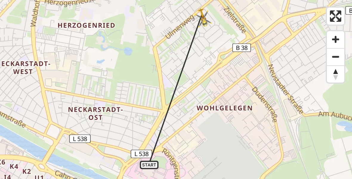 Flugroute Rettungshubschrauber Mannheim - Mannheim, 20 August 2026, 15:40