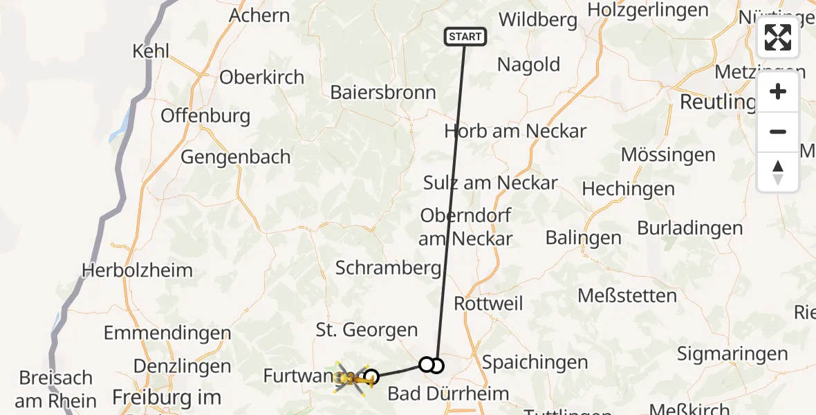 Flugroute Ambulanzhubschrauber Altensteig - Vöhrenbach, 20 August 2026, 15:42