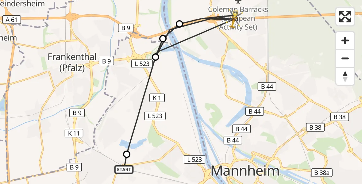 Flugroute Rettungshubschrauber Ludwigshafen Accident Hospital - Mannheim, 20 August 2026, 15:54