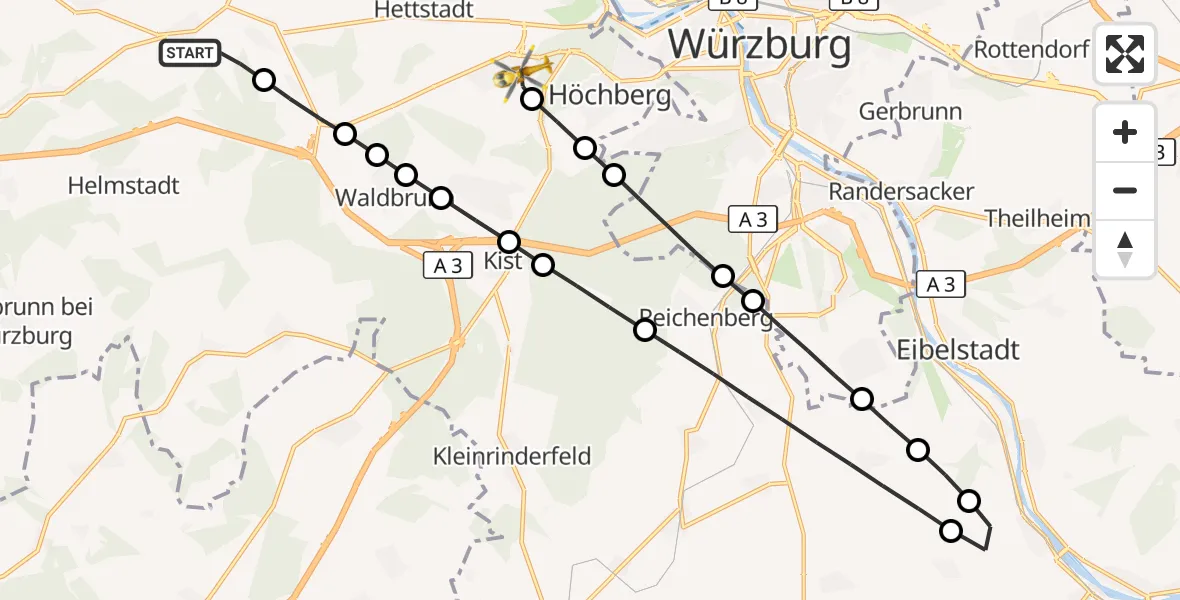 Flugroute Rettungshubschrauber Uettingen - Waldbüttelbrunn, 20 August 2026, 15:59