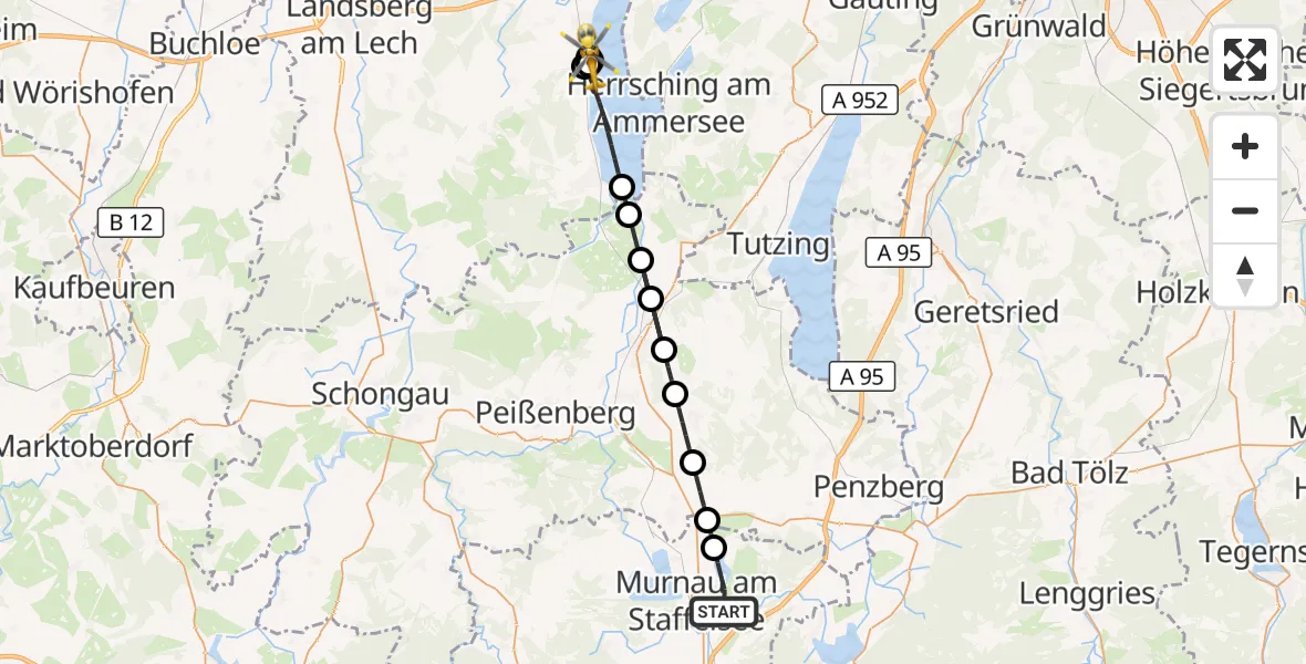 Flugroute Rettungshubschrauber Murnau a.Staffelsee - Ammersee, 20 August 2026, 16:04