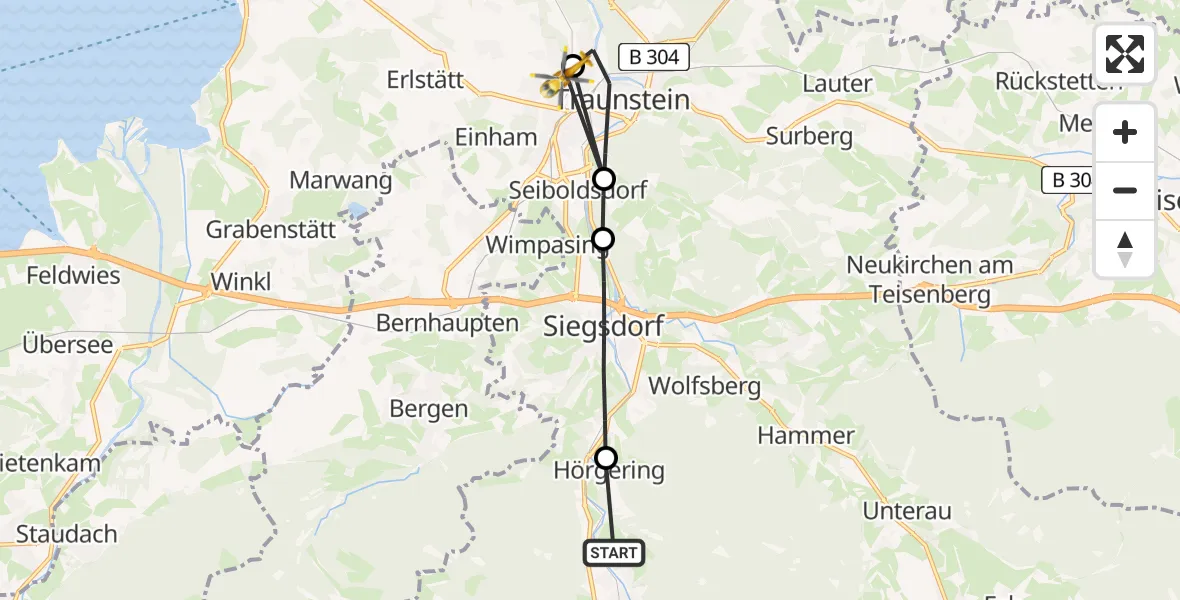 Flugroute Rettungshubschrauber Ruhpolding - Traunstein Hospital, 20 August 2026, 16:12