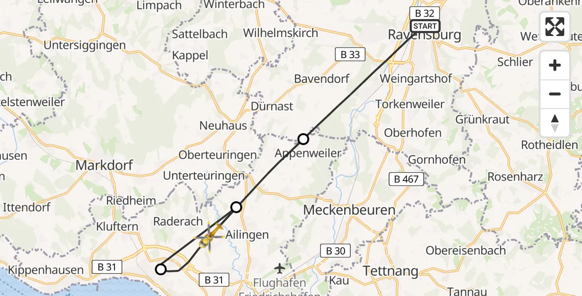 Flugroute Rettungshubschrauber Ravensburg - Friedrichshafen, 20 August 2026, 16:17