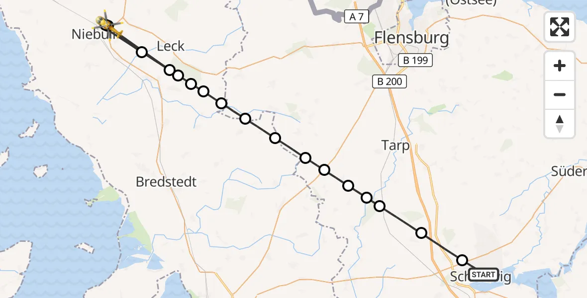 Flugroute Ambulanzhubschrauber Schleswig - Niebüll, 20 August 2026, 16:18