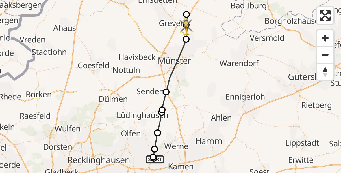Flugroute Ambulanzhubschrauber Sankt Marien Hospital - Greven, 20 August 2026, 16:32