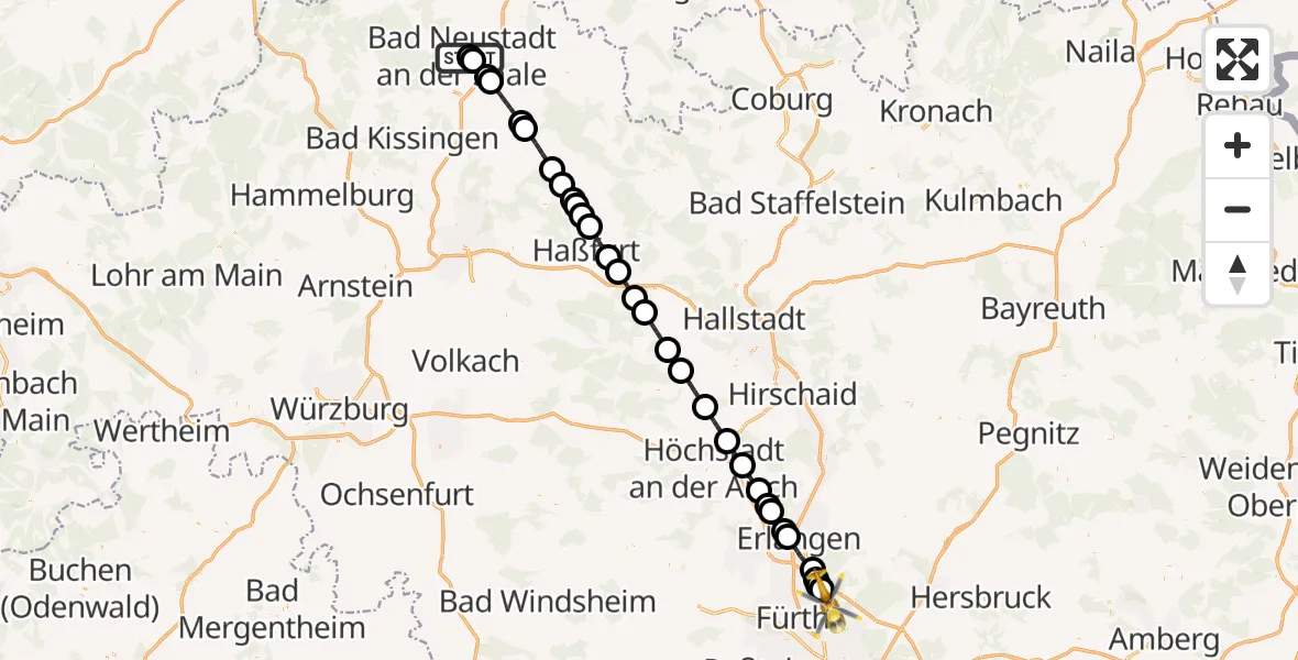Flugroute Rettungshubschrauber Bad Neustadt an der Saale Hospital - Flughafen Nuremberg, 20 August 2026, 16:43