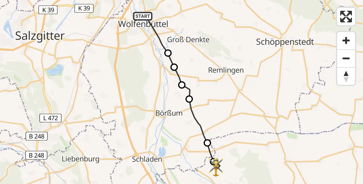 Flugroute Rettungshubschrauber Wolfenbüttel - Osterwieck, 20 August 2026, 16:45
