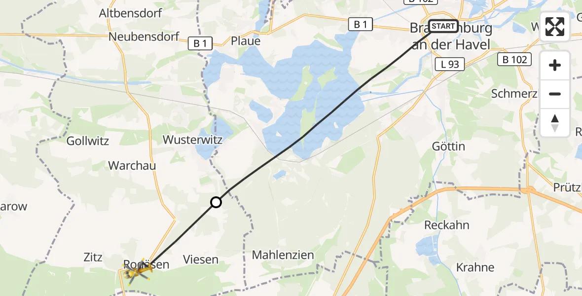 Flugroute Rettungshubschrauber Brandenburg an der Havel - Rosenau, 20 August 2026, 16:50