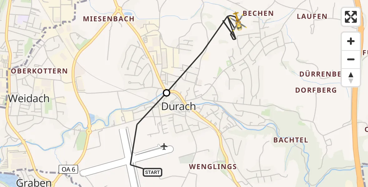 Flugroute Rettungshubschrauber Kempten-Durach Flugplatz - Durach, 20 August 2026, 17:01