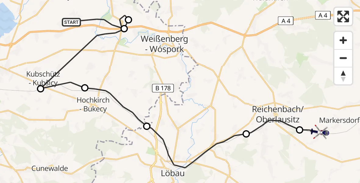 Flugroute Polizeihubschrauber Malschwitz - Markersdorf, 20 August 2026, 17:02
